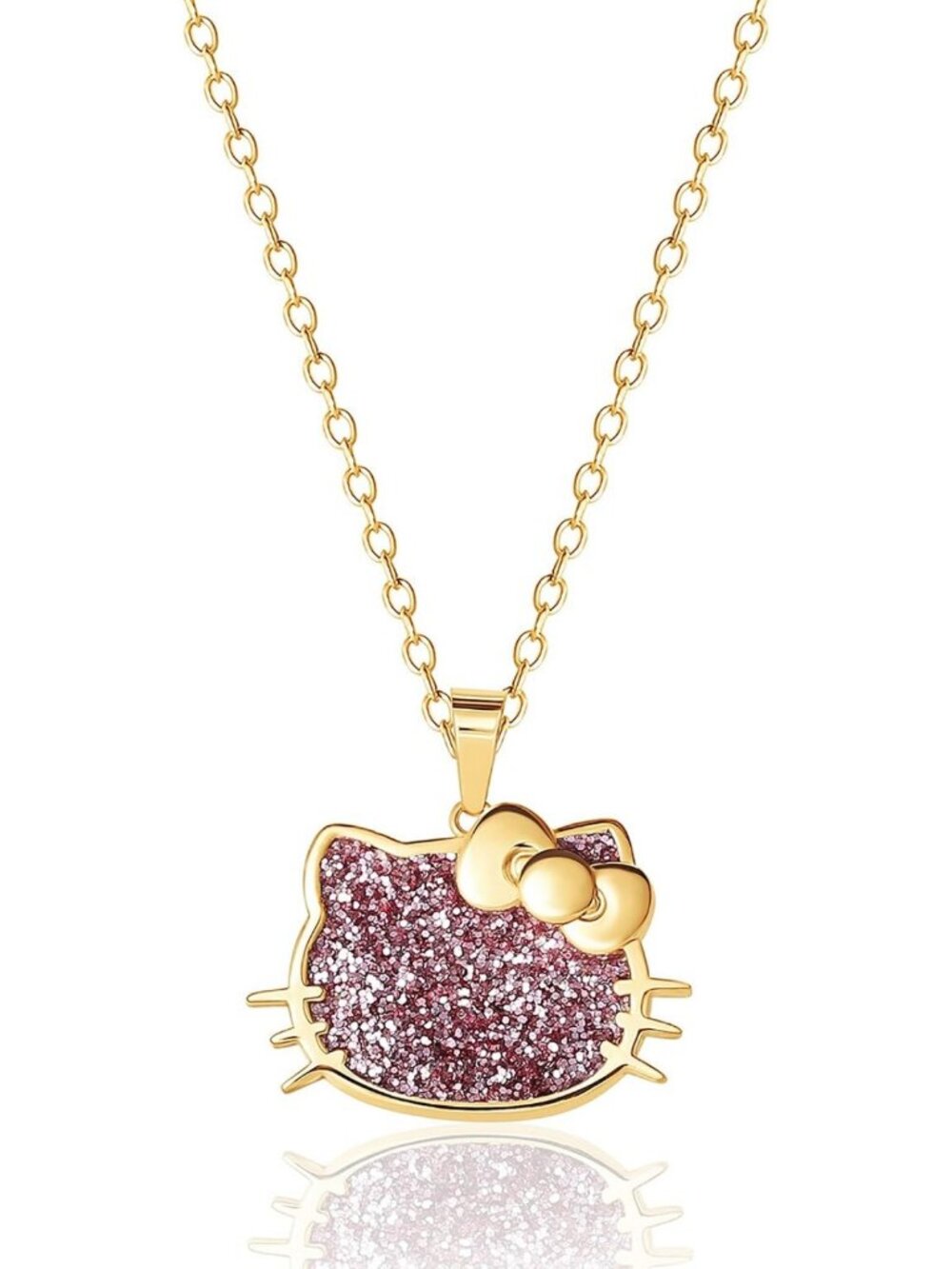 Pink Glitter Necklace for Women - 18" Hello Kitty Inspired Jewelry Accessory
